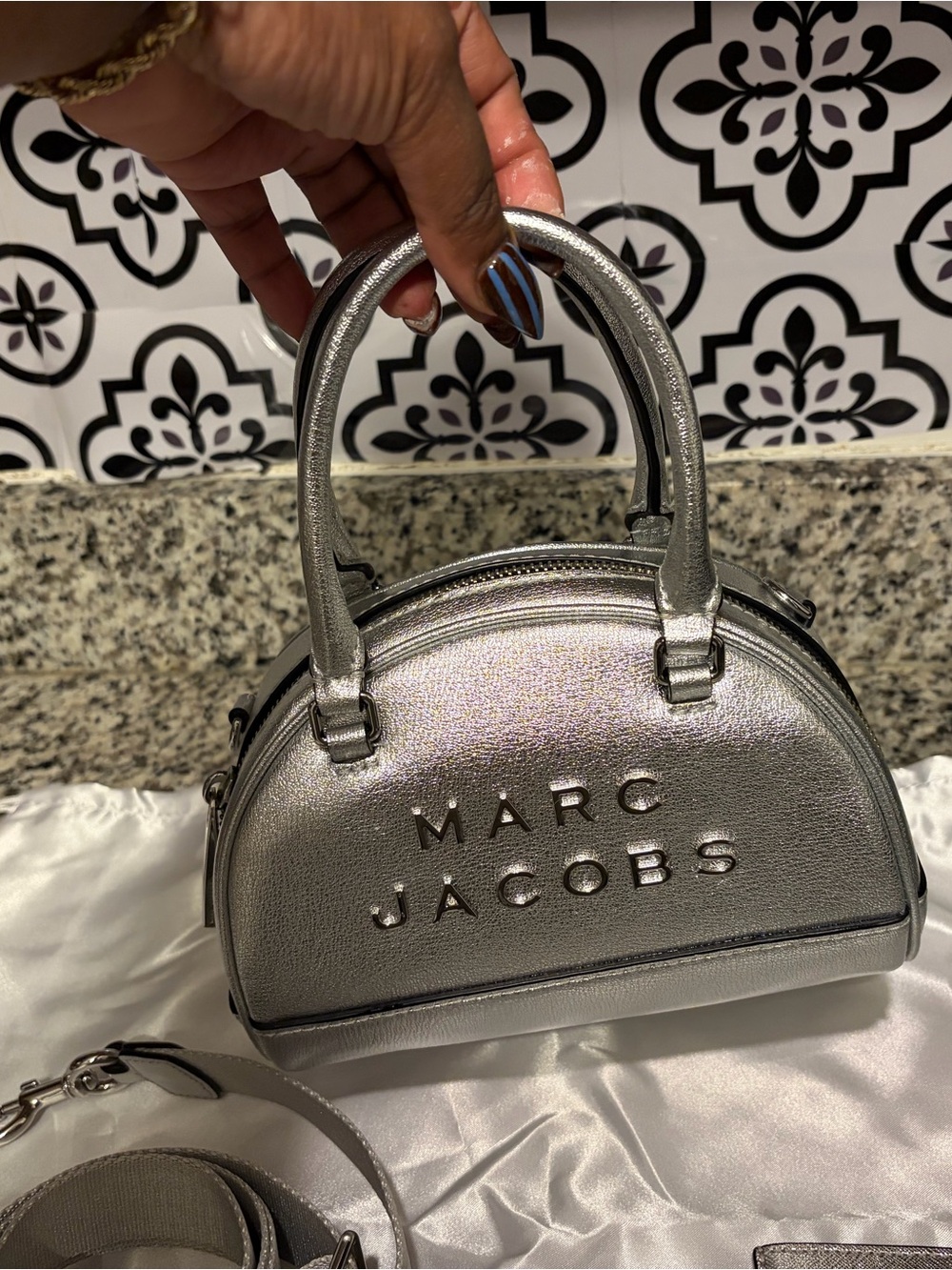 Marc Jacobs Metallic Silver Mini Dome Satchel